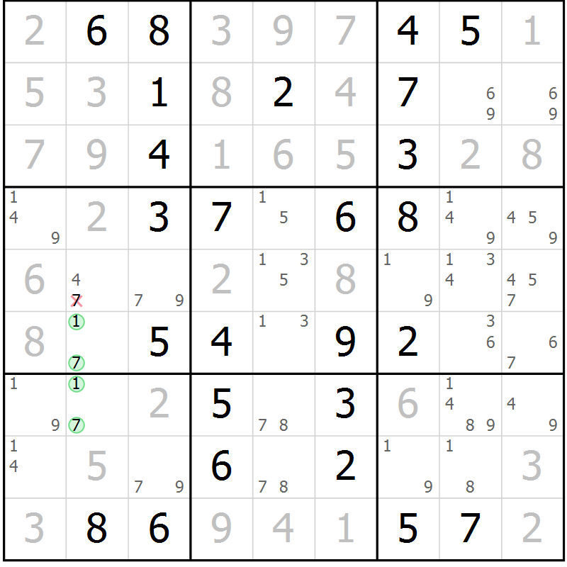 Position des candidats pour la solution de la Gr 17 page 20 du magazine de sudoku Maestro n° 086