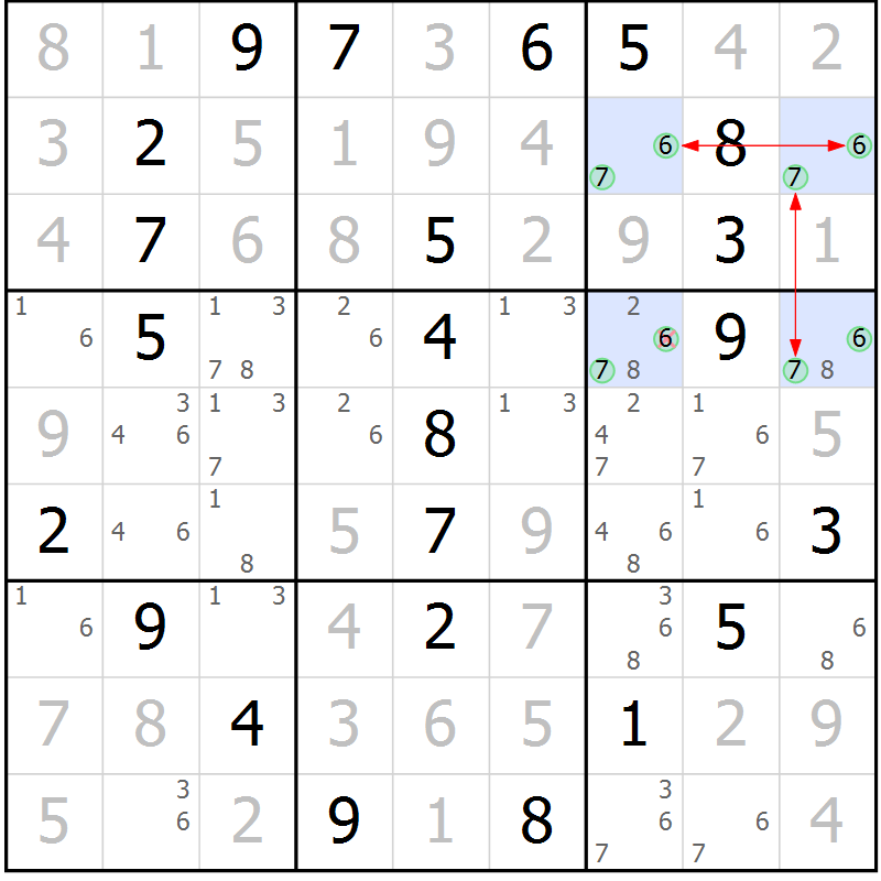 Position des candidats pour la solution de la Gr 18 page 21 du magazine de sudoku Maestro n° 086