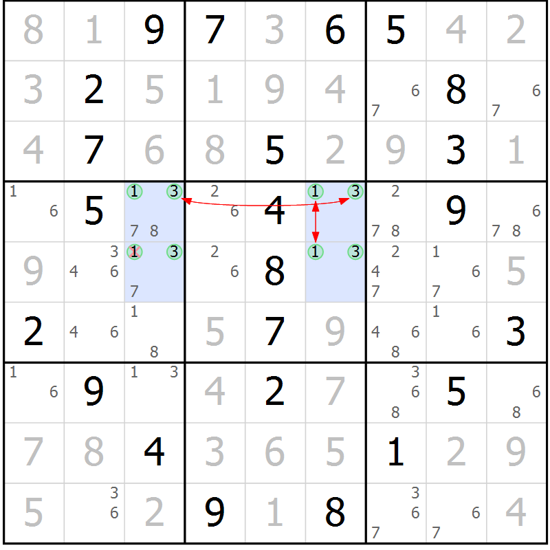 Position des candidats pour la solution de la Gr 18 page 21 du magazine de sudoku Maestro n° 086