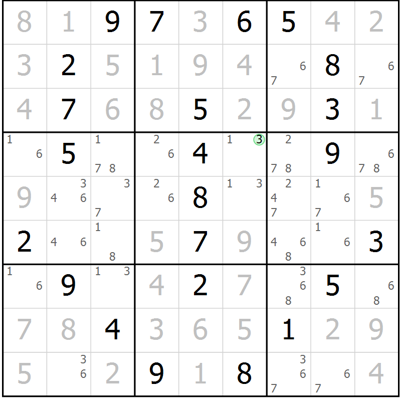 Position des candidats pour la solution de la Gr 18 page 21 du magazine de sudoku Maestro n° 086