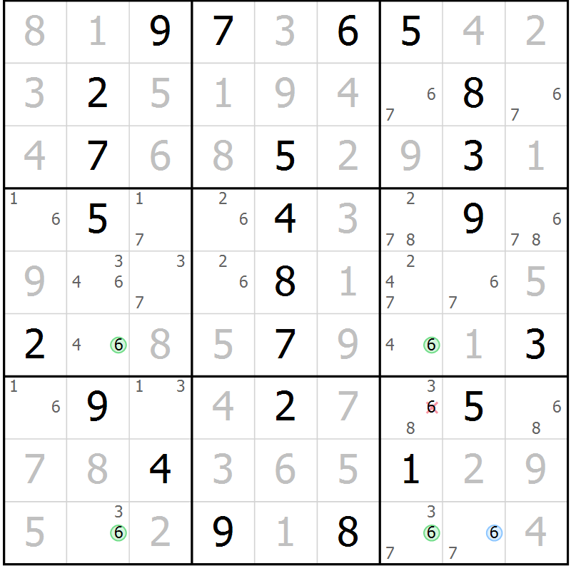 Position des candidats pour la solution de la Gr 18 page 21 du magazine de sudoku Maestro n° 086