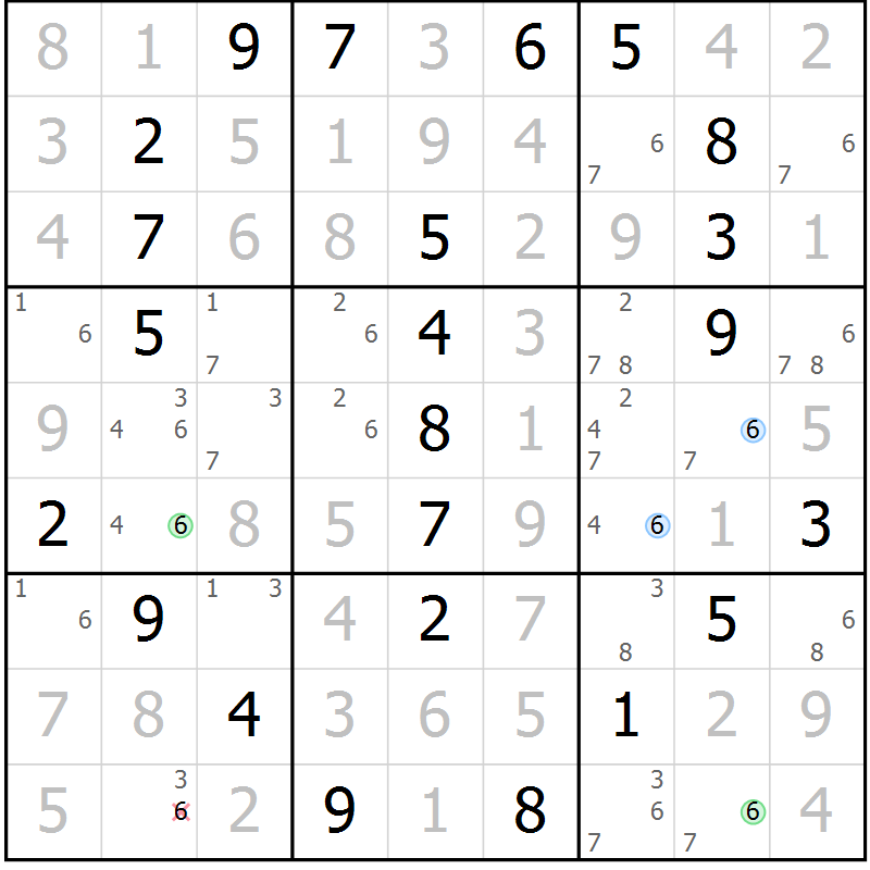 Position des candidats pour la solution de la Gr 18 page 21 du magazine de sudoku Maestro n° 086