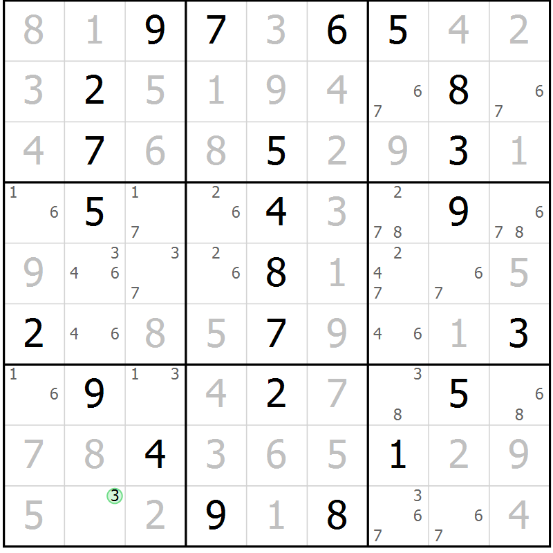 Position des candidats pour la solution de la Gr 18 page 21 du magazine de sudoku Maestro n° 086