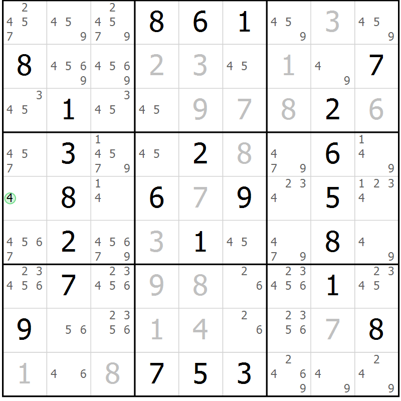 Position des candidats pour la solution de la Gr 19 page 22 du magazine de sudoku Maestro n° 086