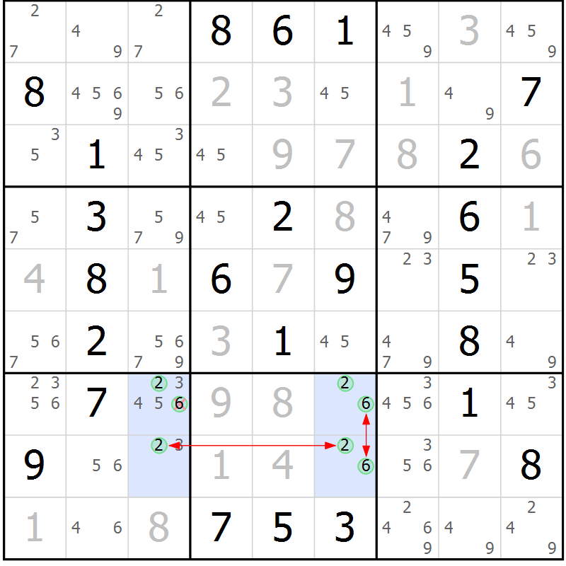 Position des candidats pour la solution de la Gr 19 page 22 du magazine de sudoku Maestro n° 086