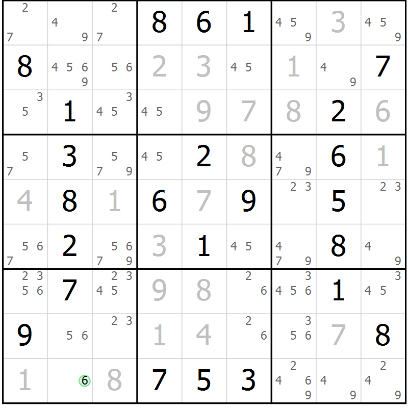 Position des candidats pour la solution de la Gr 19 page 22 du magazine de sudoku Maestro n° 086