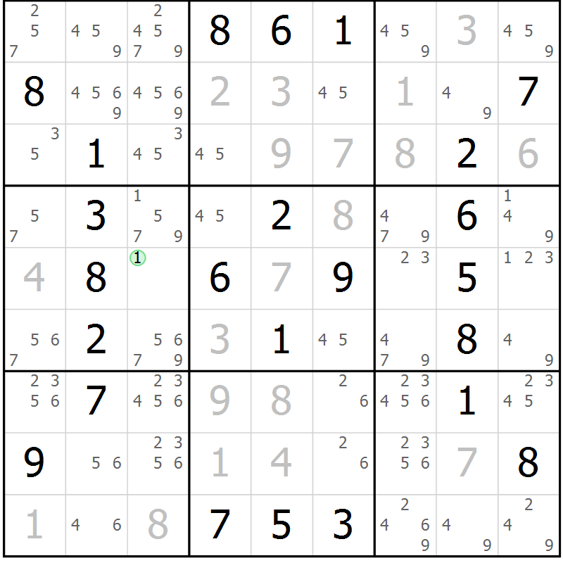 Position des candidats pour la solution de la Gr 19 page 22 du magazine de sudoku Maestro n° 086
