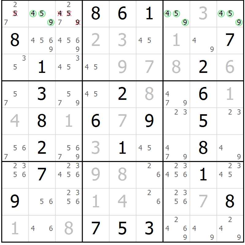 Position des candidats pour la solution de la Gr 19 page 22 du magazine de sudoku Maestro n° 086