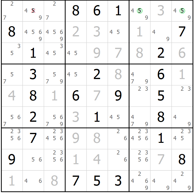 Position des candidats pour la solution de la Gr 19 page 22 du magazine de sudoku Maestro n° 086
