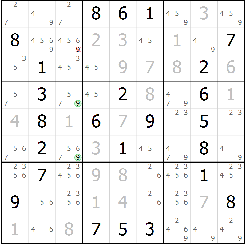 Position des candidats pour la solution de la Gr 19 page 22 du magazine de sudoku Maestro n° 086