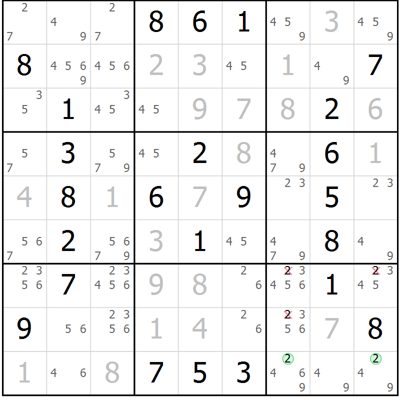 Position des candidats pour la solution de la Gr 19 page 22 du magazine de sudoku Maestro n° 086