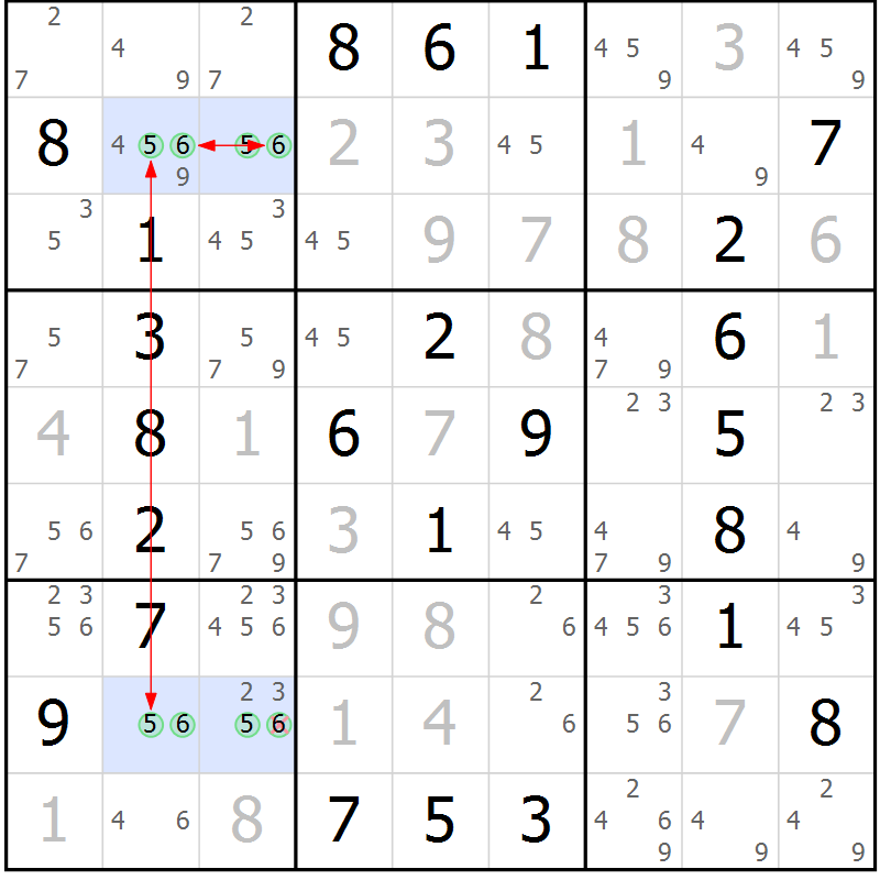 Position des candidats pour la solution de la Gr 19 page 22 du magazine de sudoku Maestro n° 086