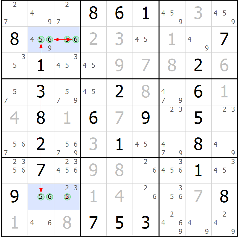 Position des candidats pour la solution de la Gr 19 page 22 du magazine de sudoku Maestro n° 086