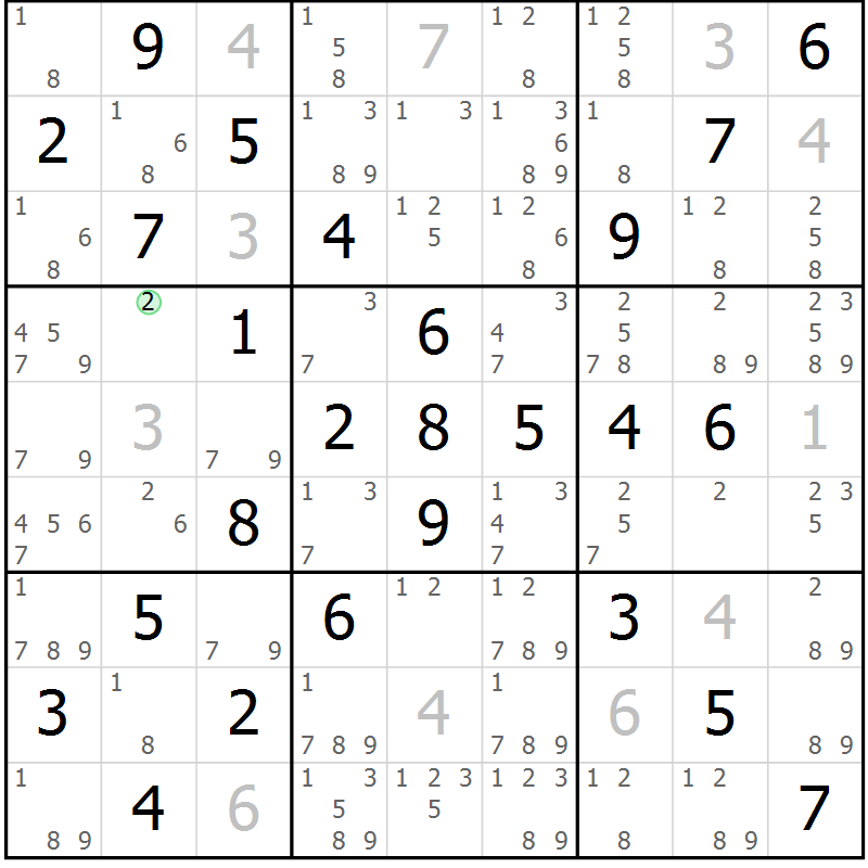 Position des candidats pour la solution de la Gr 2 page 5 du magazine de sudoku Maestro n° 086