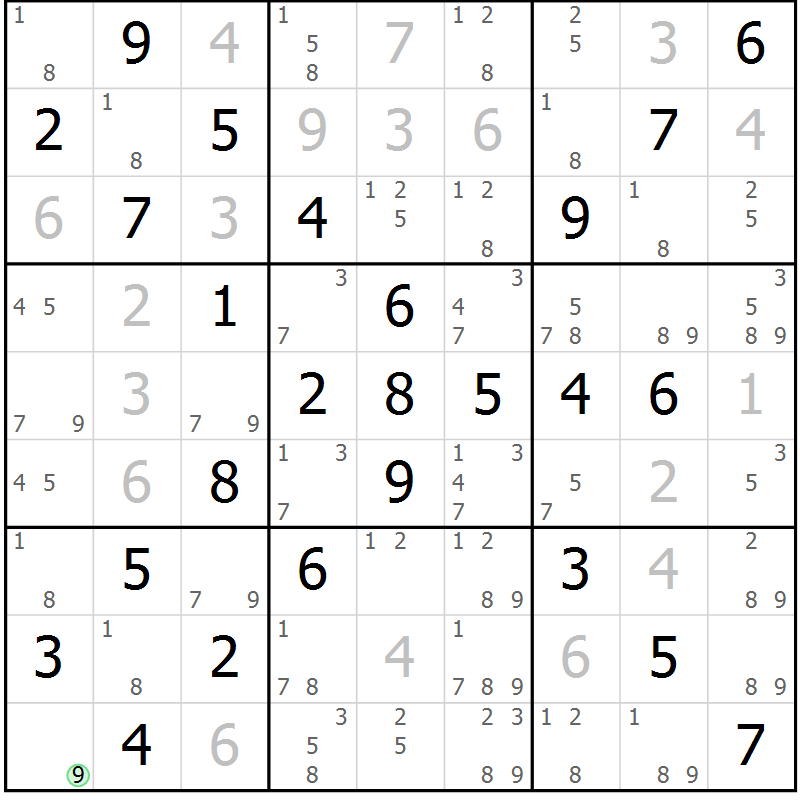 Position des candidats pour la solution de la Gr 2 page 5 du magazine de sudoku Maestro n° 086