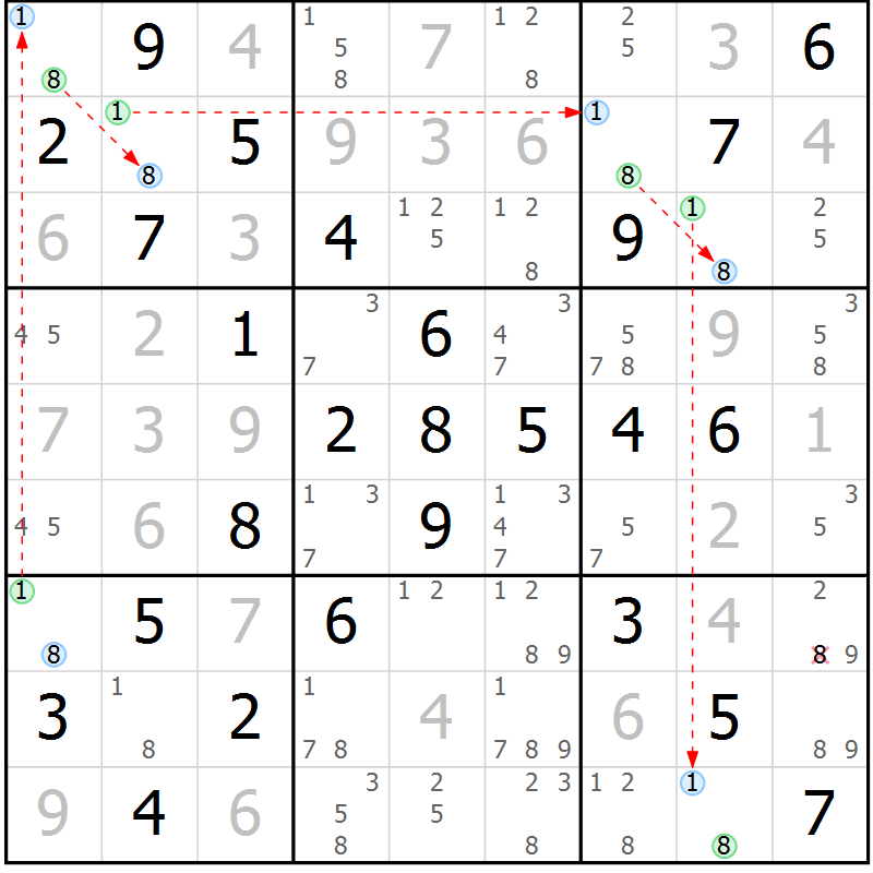 Position des candidats pour la solution de la Gr 2 page 5 du magazine de sudoku Maestro n° 086