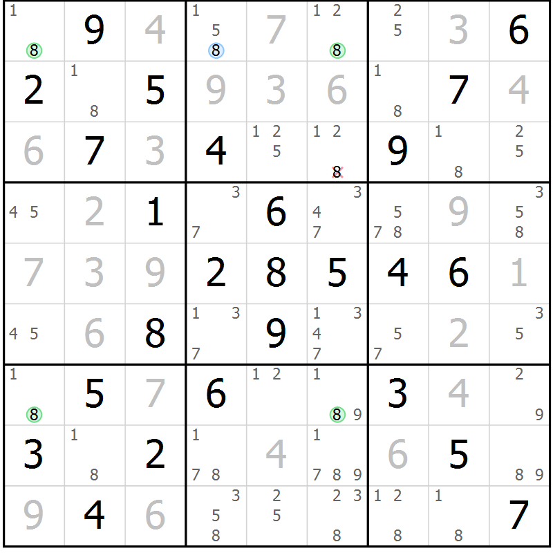 Position des candidats pour la solution de la Gr 2 page 5 du magazine de sudoku Maestro n° 086