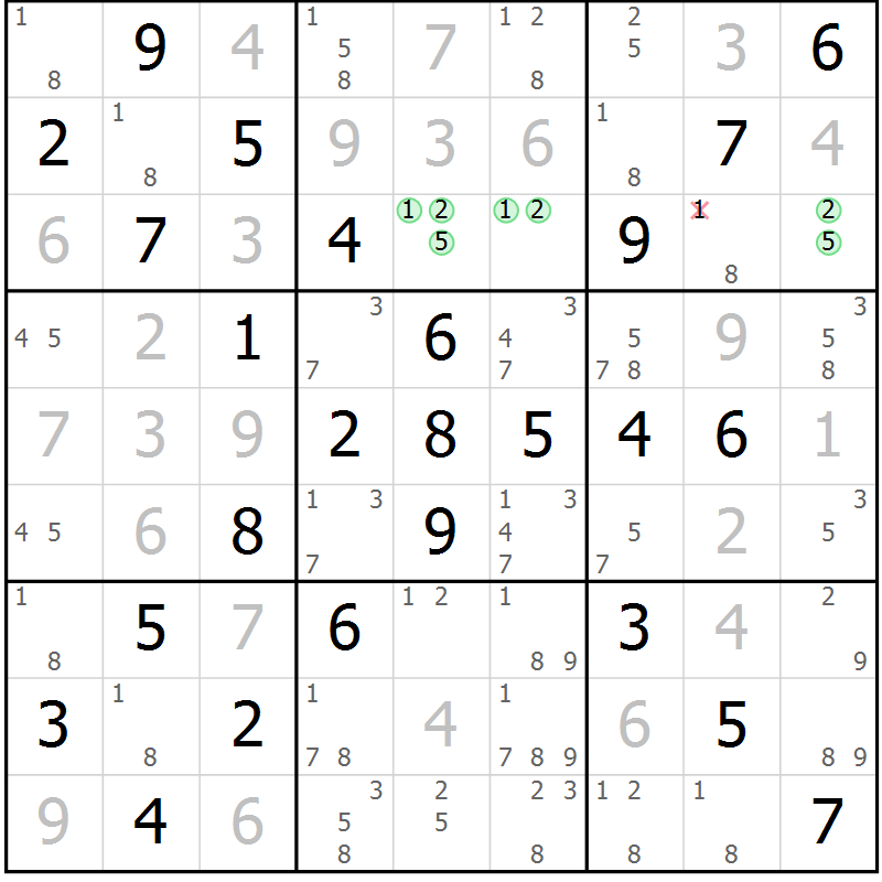 Position des candidats pour la solution de la Gr 2 page 5 du magazine de sudoku Maestro n° 086