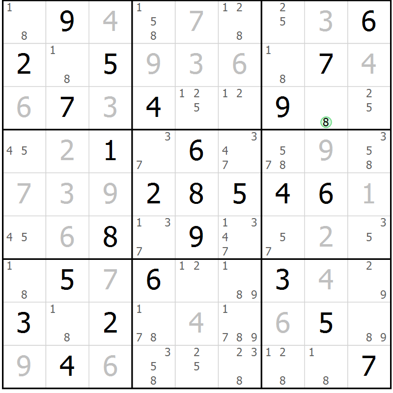 Position des candidats pour la solution de la Gr 2 page 5 du magazine de sudoku Maestro n° 086