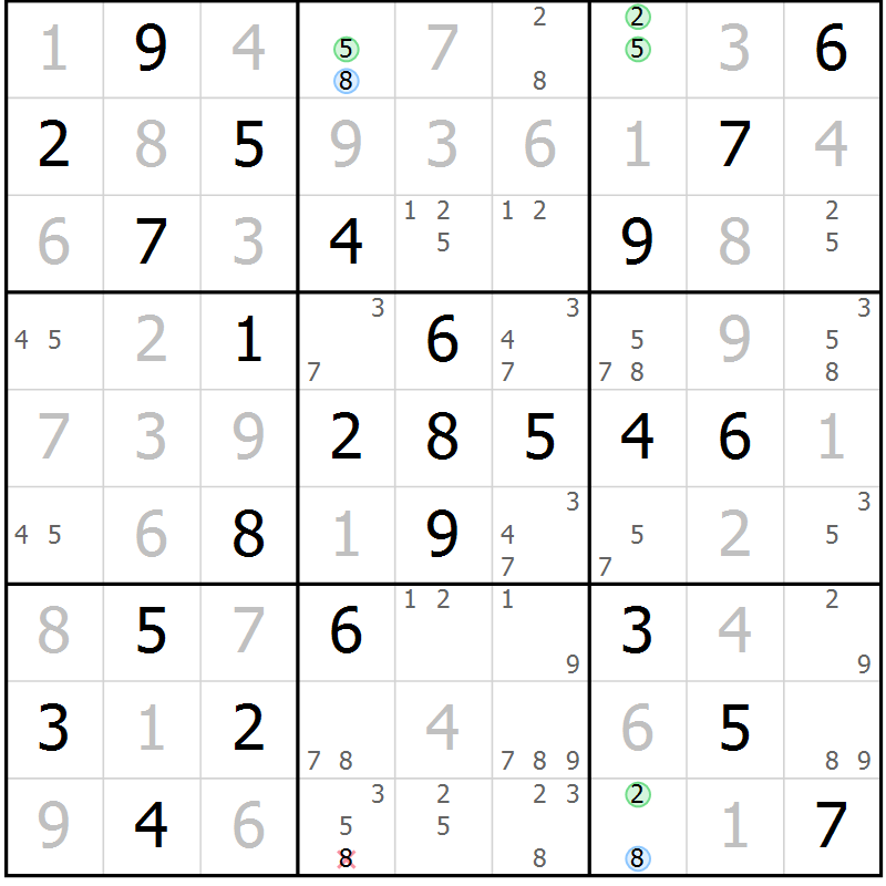 Position des candidats pour la solution de la Gr 2 page 5 du magazine de sudoku Maestro n° 086