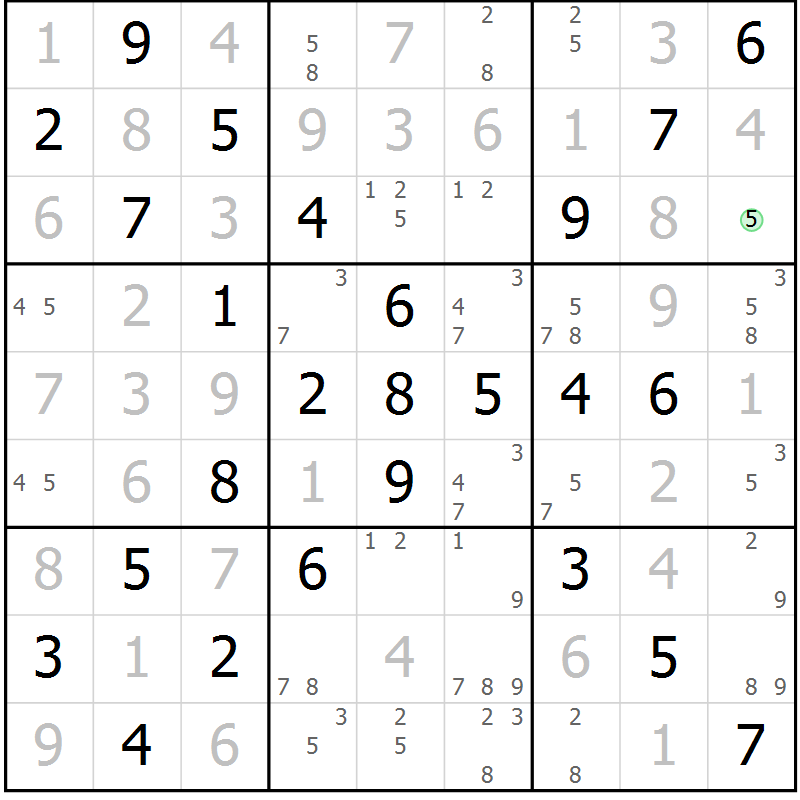 Position des candidats pour la solution de la Gr 2 page 5 du magazine de sudoku Maestro n° 086