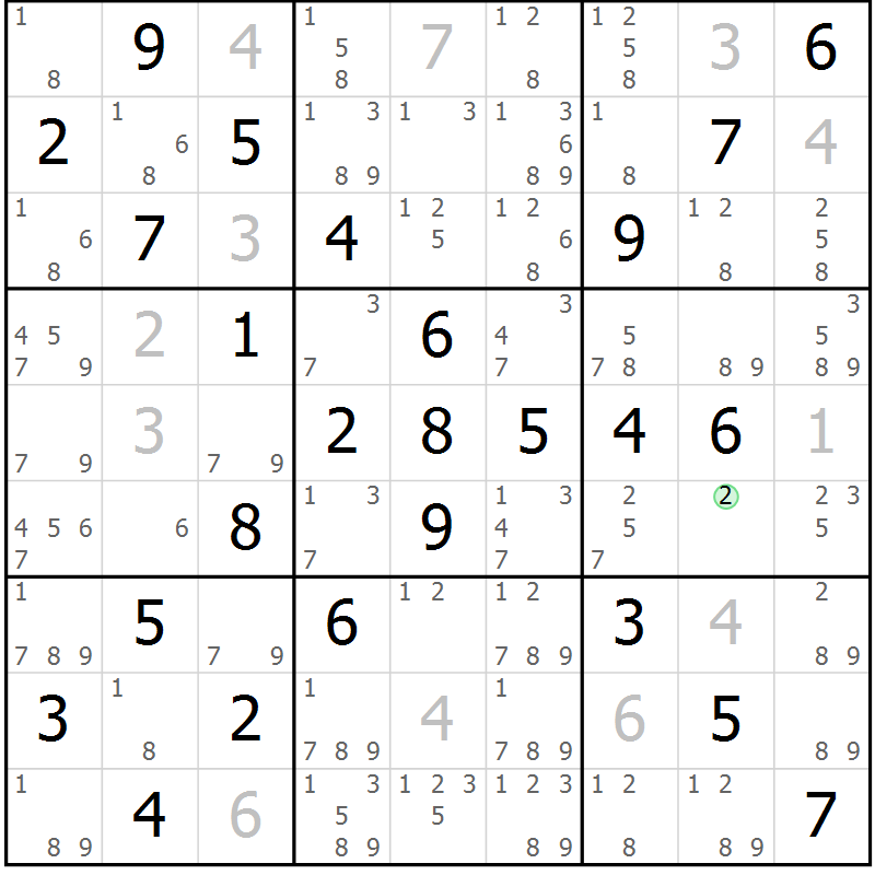 Position des candidats pour la solution de la Gr 2 page 5 du magazine de sudoku Maestro n° 086