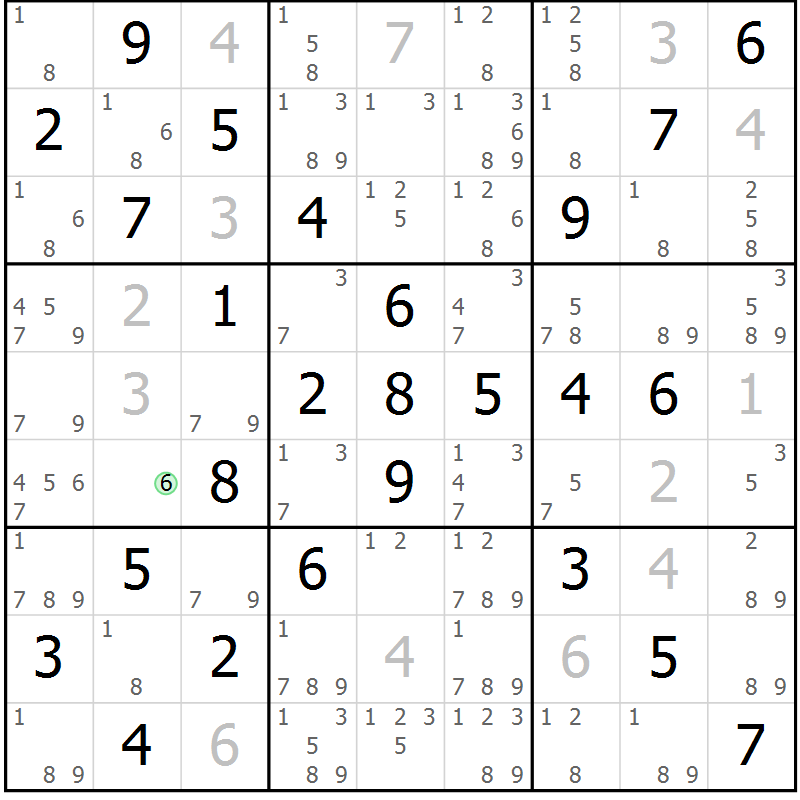 Position des candidats pour la solution de la Gr 2 page 5 du magazine de sudoku Maestro n° 086