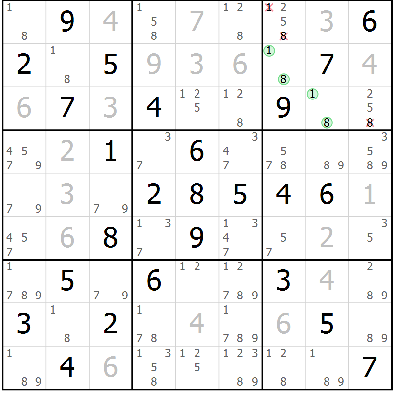 Position des candidats pour la solution de la Gr 2 page 5 du magazine de sudoku Maestro n° 086