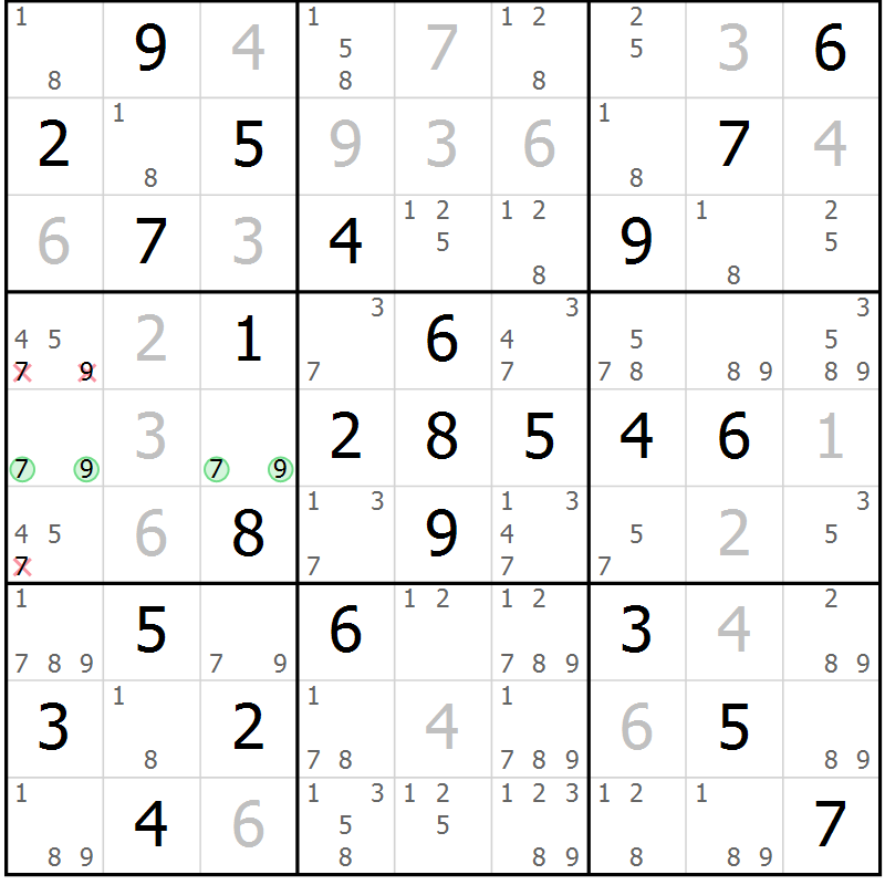 Position des candidats pour la solution de la Gr 2 page 5 du magazine de sudoku Maestro n° 086