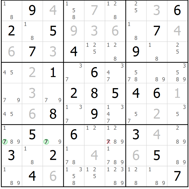 Position des candidats pour la solution de la Gr 2 page 5 du magazine de sudoku Maestro n° 086