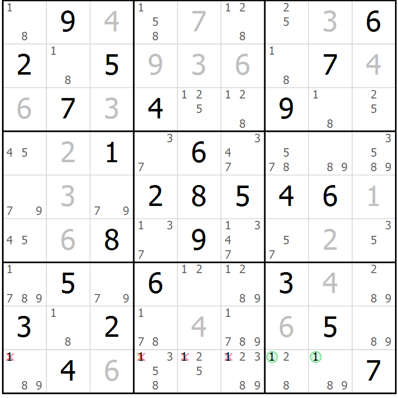 Position des candidats pour la solution de la Gr 2 page 5 du magazine de sudoku Maestro n° 086