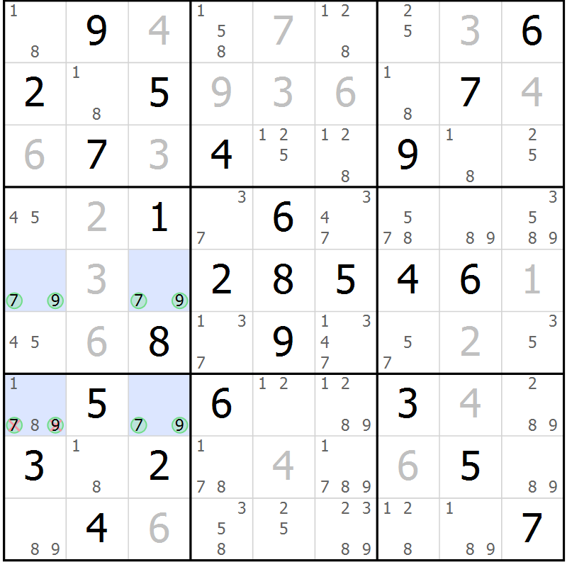 Position des candidats pour la solution de la Gr 2 page 5 du magazine de sudoku Maestro n° 086