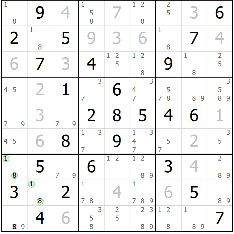 Position des candidats pour la solution de la Gr 2 page 5 du magazine de sudoku Maestro n° 086