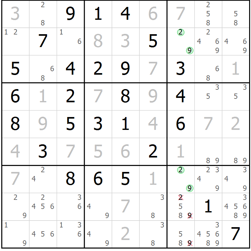 Position des candidats pour la solution de la Gr 20 page 23 du magazine de sudoku Maestro n° 086
