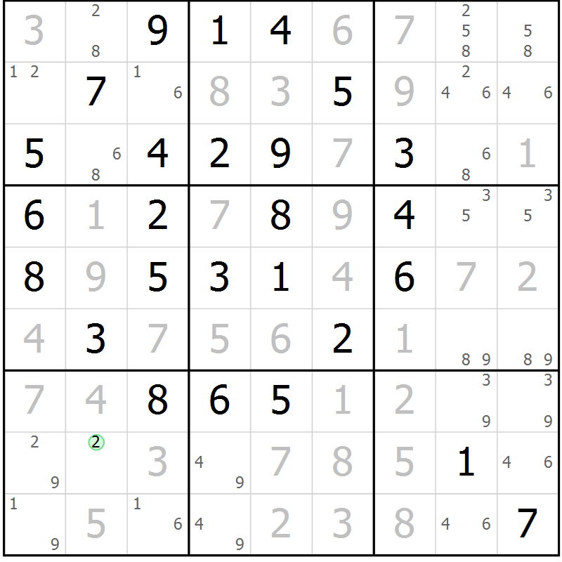 Position des candidats pour la solution de la Gr 20 page 23 du magazine de sudoku Maestro n° 086