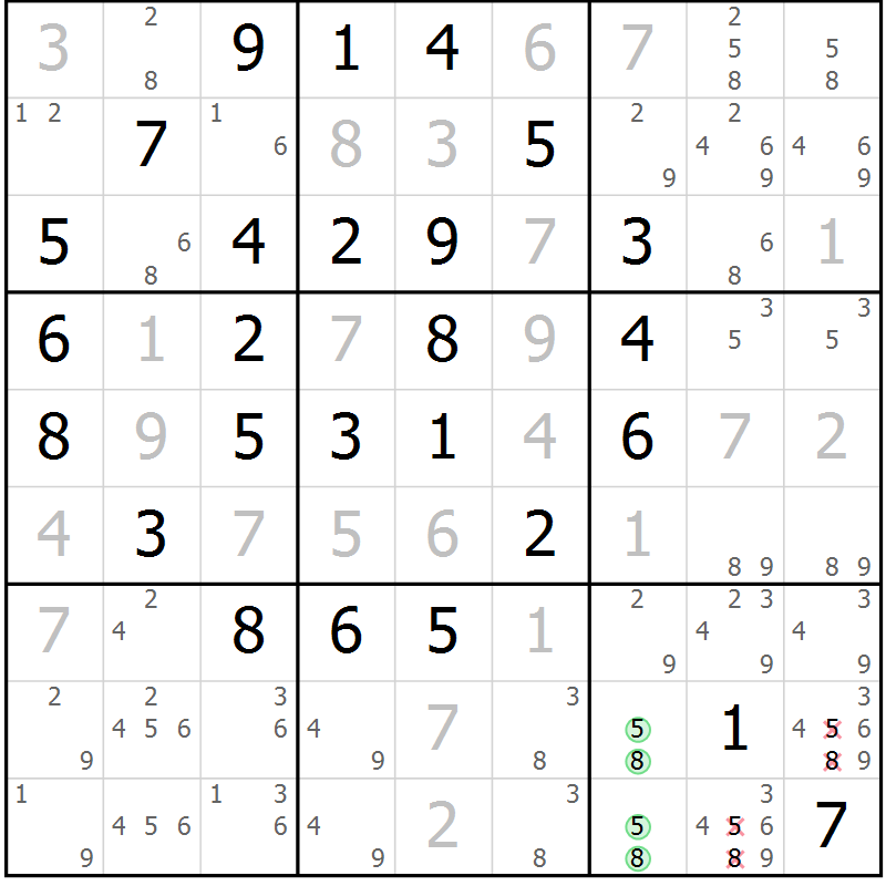 Position des candidats pour la solution de la Gr 20 page 23 du magazine de sudoku Maestro n° 086