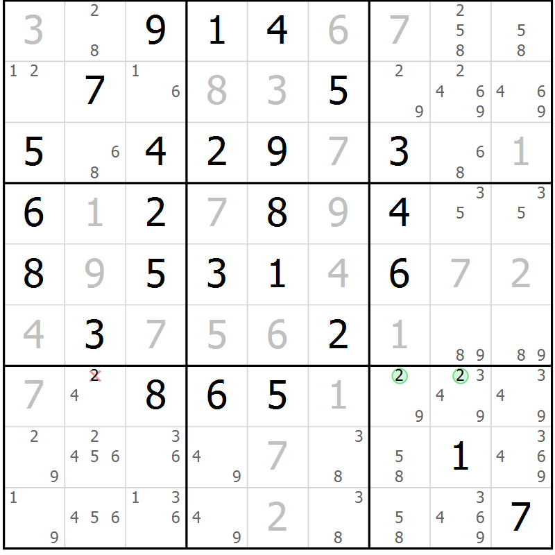 Position des candidats pour la solution de la Gr 20 page 23 du magazine de sudoku Maestro n° 086