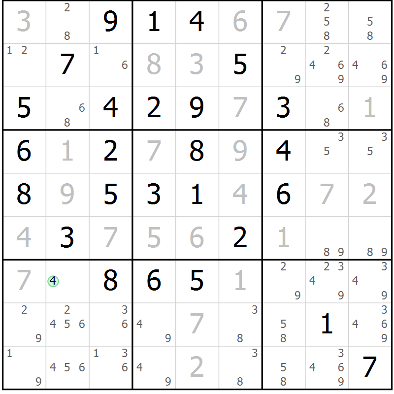 Position des candidats pour la solution de la Gr 20 page 23 du magazine de sudoku Maestro n° 086