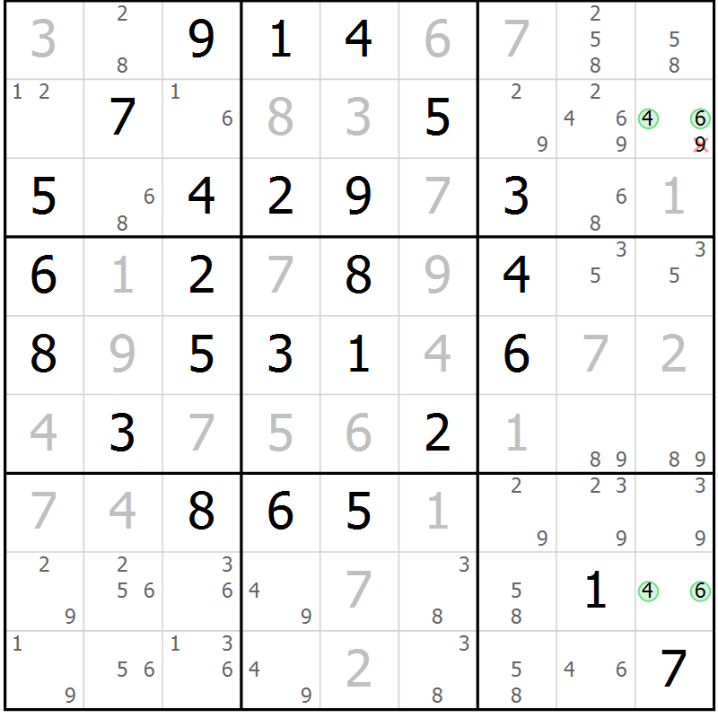 Position des candidats pour la solution de la Gr 20 page 23 du magazine de sudoku Maestro n° 086