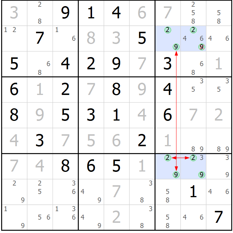 Position des candidats pour la solution de la Gr 20 page 23 du magazine de sudoku Maestro n° 086