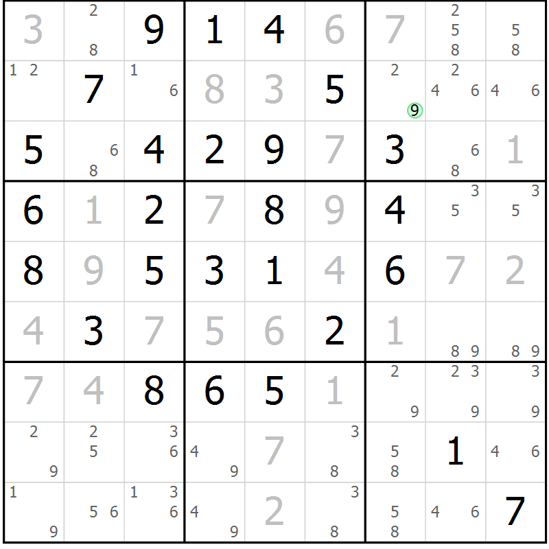 Position des candidats pour la solution de la Gr 20 page 23 du magazine de sudoku Maestro n° 086