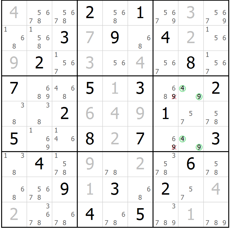 Position des candidats pour la solution de la Gr 21 page 24 du magazine de sudoku Maestro n° 086