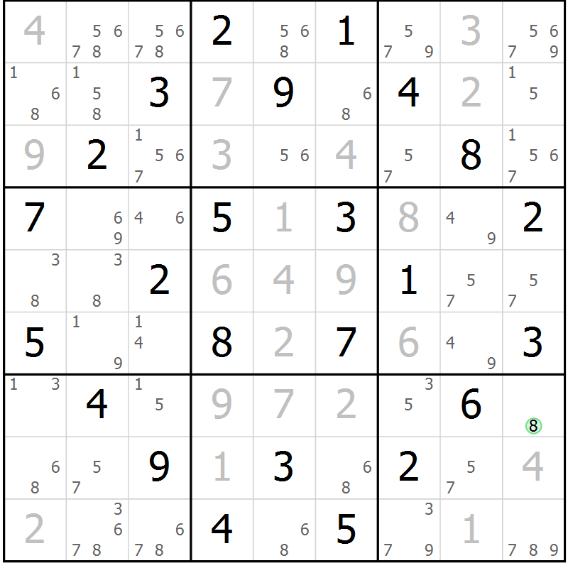 Position des candidats pour la solution de la Gr 21 page 24 du magazine de sudoku Maestro n° 086