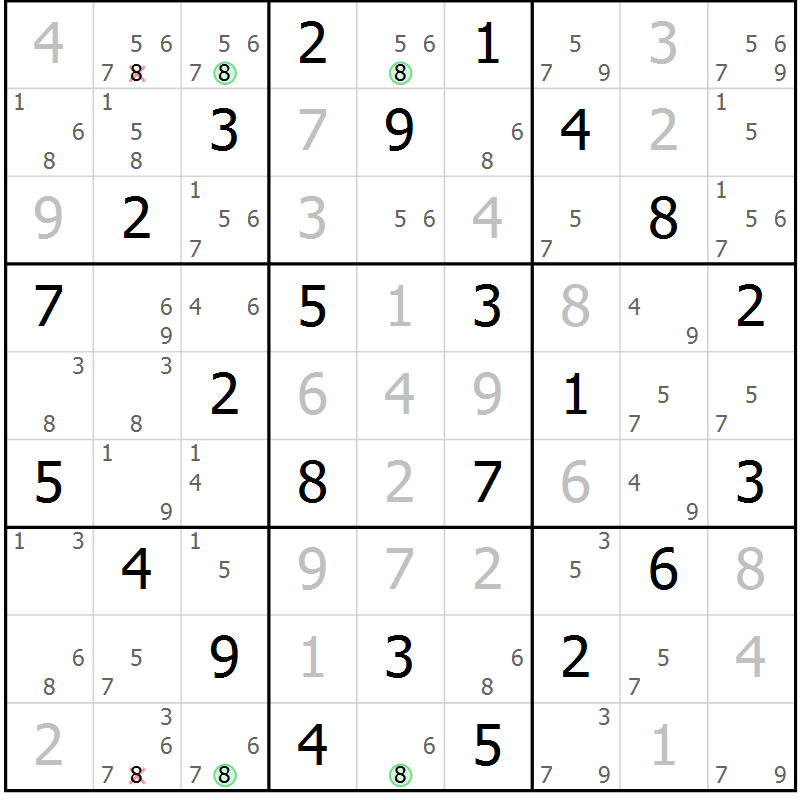 Position des candidats pour la solution de la Gr 21 page 24 du magazine de sudoku Maestro n° 086