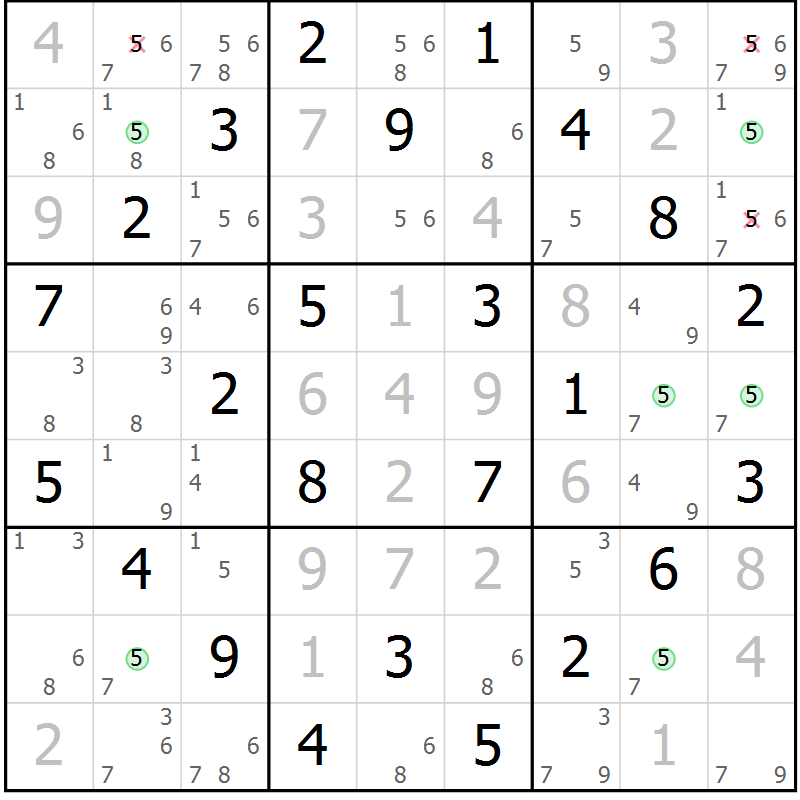 Position des candidats pour la solution de la Gr 21 page 24 du magazine de sudoku Maestro n° 086
