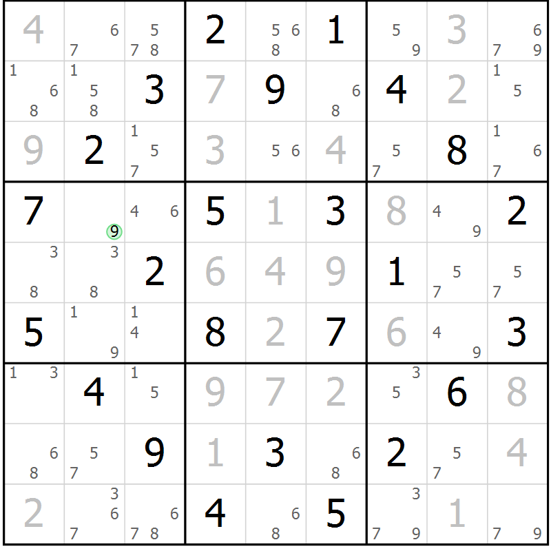 Position des candidats pour la solution de la Gr 21 page 24 du magazine de sudoku Maestro n° 086