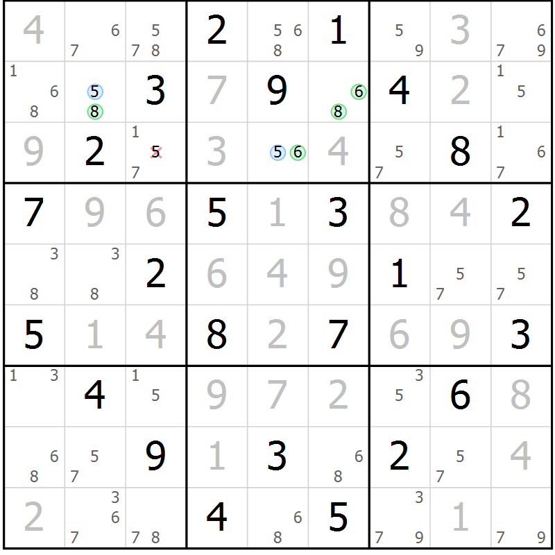 Position des candidats pour la solution de la Gr 21 page 24 du magazine de sudoku Maestro n° 086