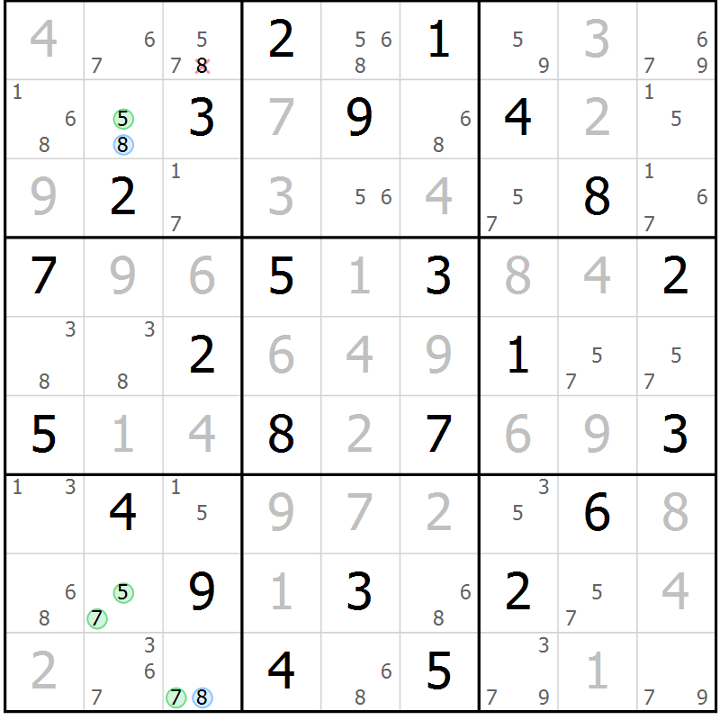 Position des candidats pour la solution de la Gr 21 page 24 du magazine de sudoku Maestro n° 086
