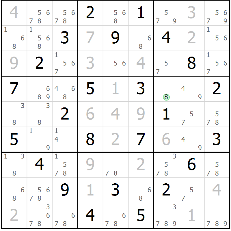 Position des candidats pour la solution de la Gr 21 page 24 du magazine de sudoku Maestro n° 086
