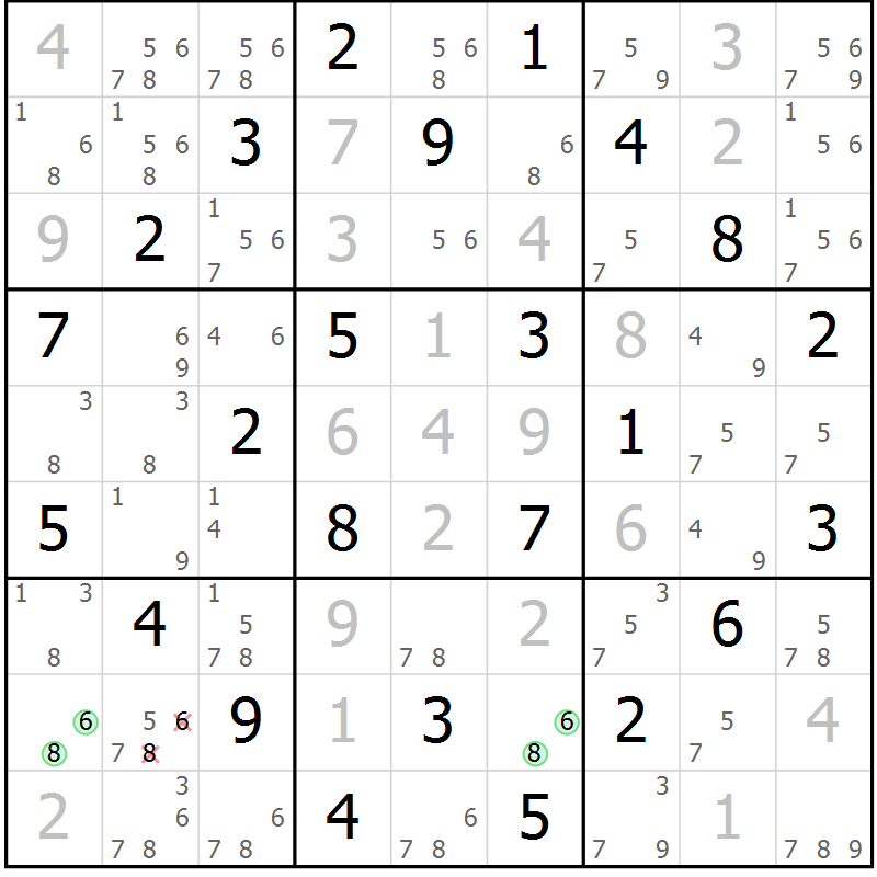 Position des candidats pour la solution de la Gr 21 page 24 du magazine de sudoku Maestro n° 086